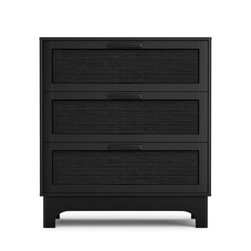 Ebern Designs Paison 35" H Black Rattan Dresser, Farmhouse 3 Drawer